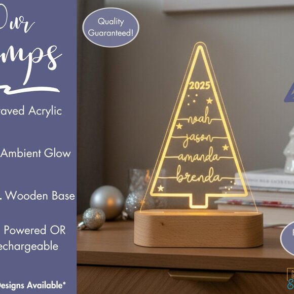 Personalized Christmas Tree Night Light – Custom LED Holiday Lamp - Picture 3 of 8